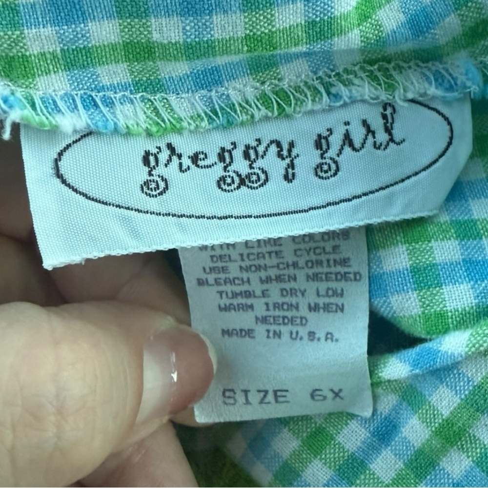 Vintage Greggy Girl Girls 6X Green Gingham Palm Tree Beach Appliqué Cotton Top - Picture 6 of 7